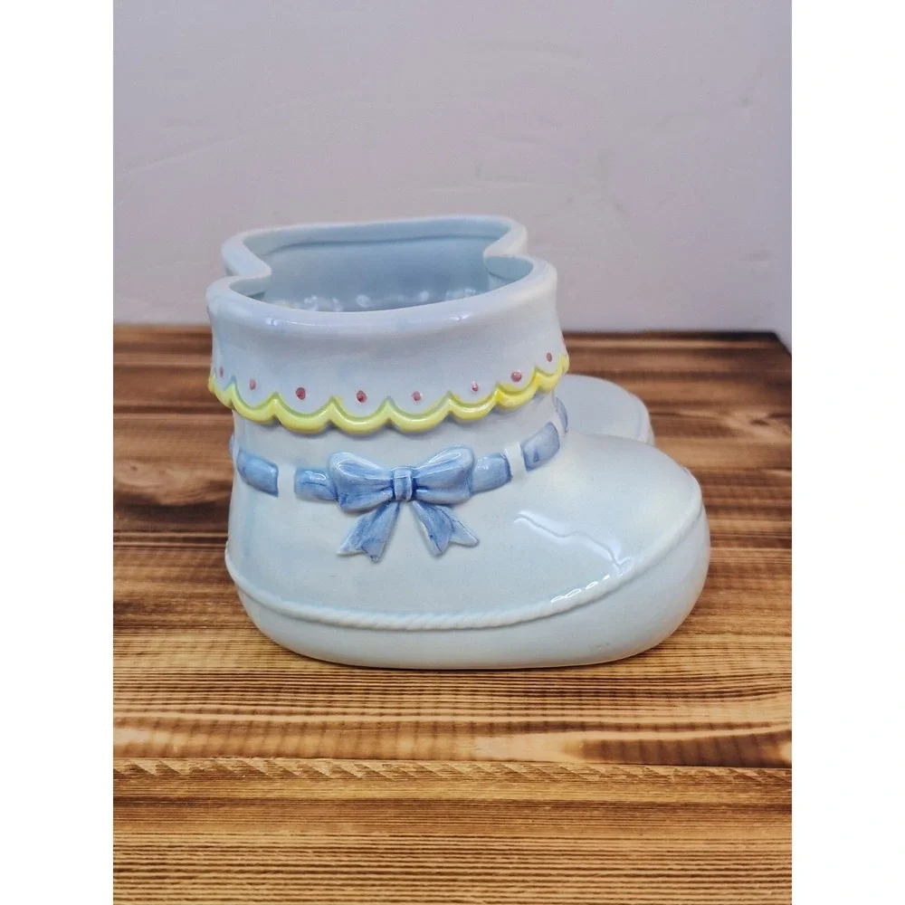Vintage Napco Ceramic Blue Baby‎ Booties Nursery Planter 5